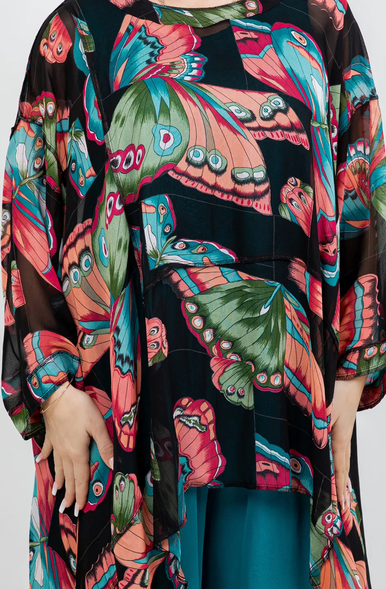 Butterfly Mosaic hi-low Tunic Top Boho Hippie Chic Resort Wear Sml-10X