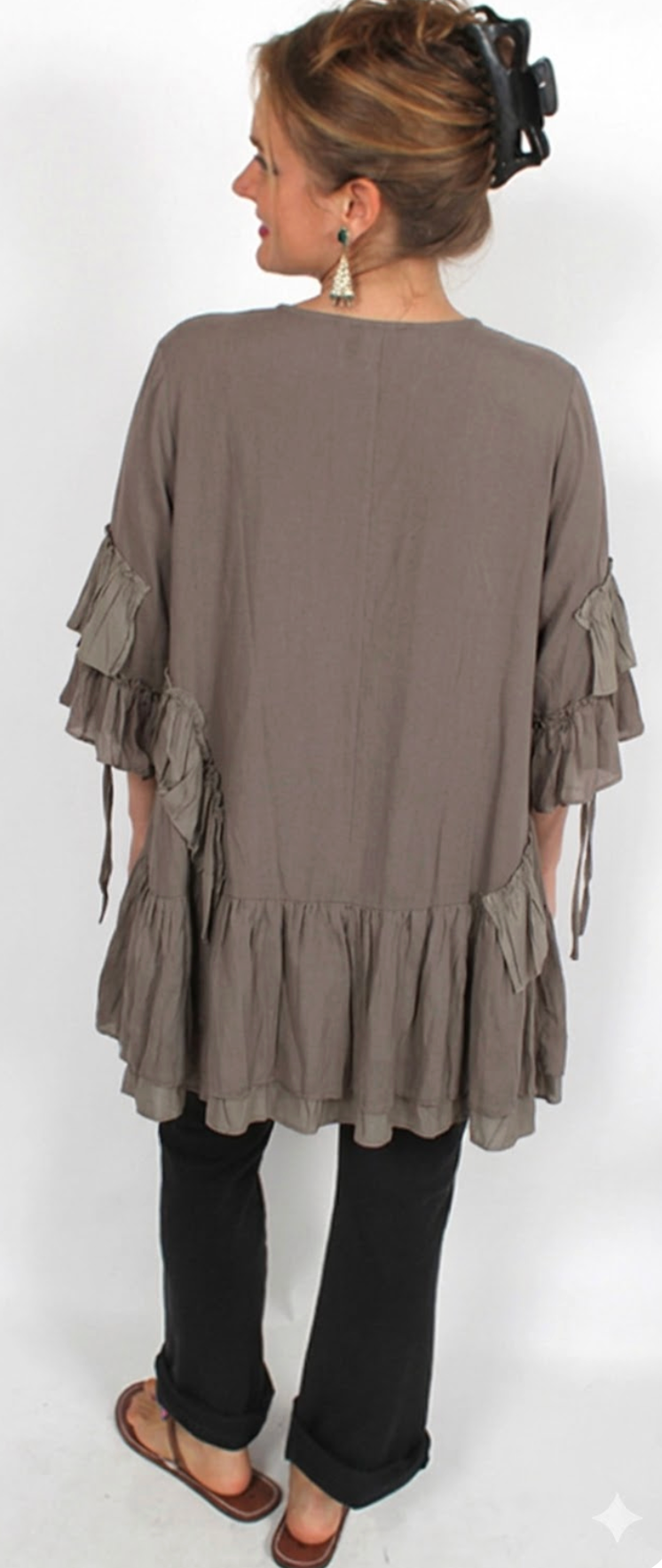 Sunheart Mocha Flutter Angel Tunic Top Lagenlook Hippie Chic Plus Resort Wear Plus Sml-2x