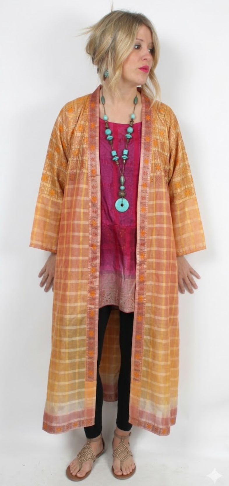 Sunheart Vintage Silk Coral Embroidered Coat Sml-5x