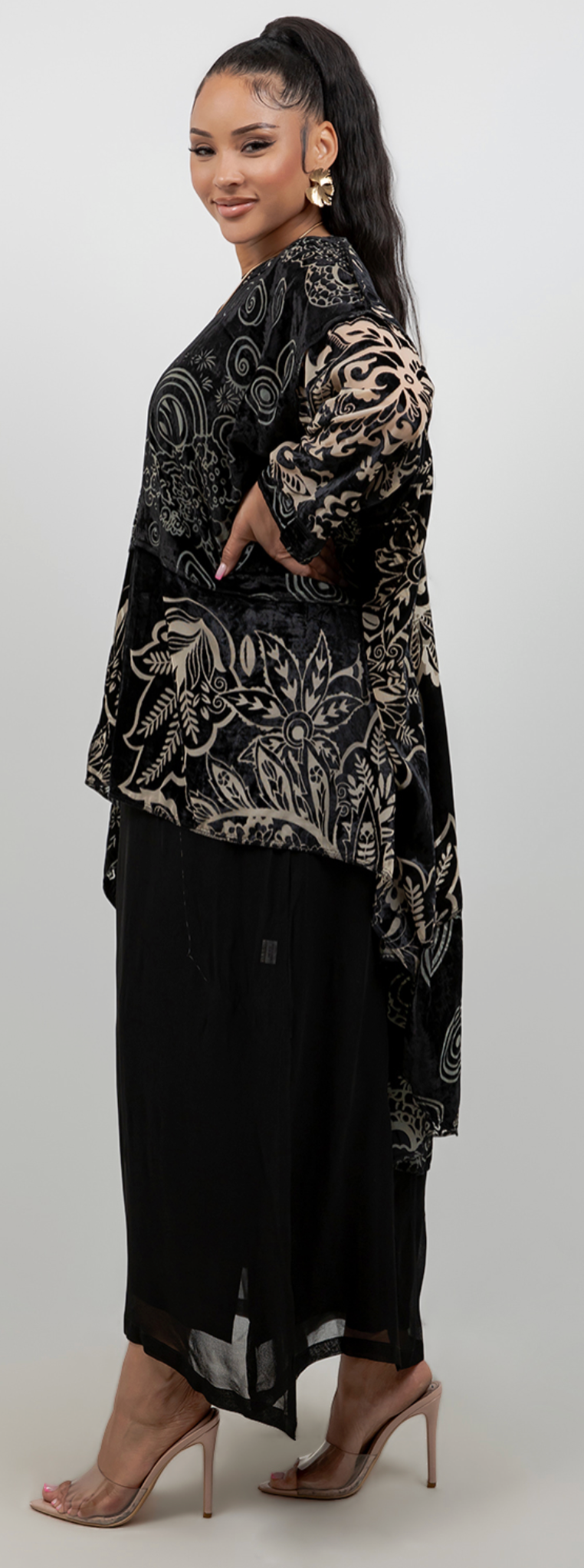 New! Etched Shadow Floral Velvet  Mosaic hi-low Tunic Top Boho Hippie Chic Resort Wear Sml-10X