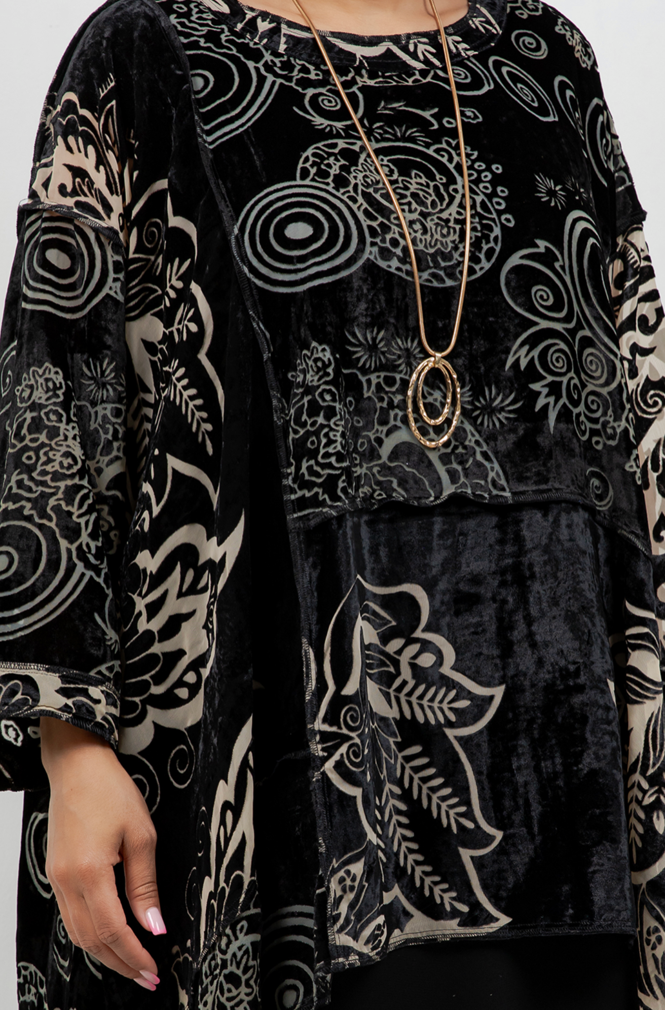 New! Etched Shadow Floral Velvet  Mosaic hi-low Tunic Top Boho Hippie Chic Resort Wear Sml-10X