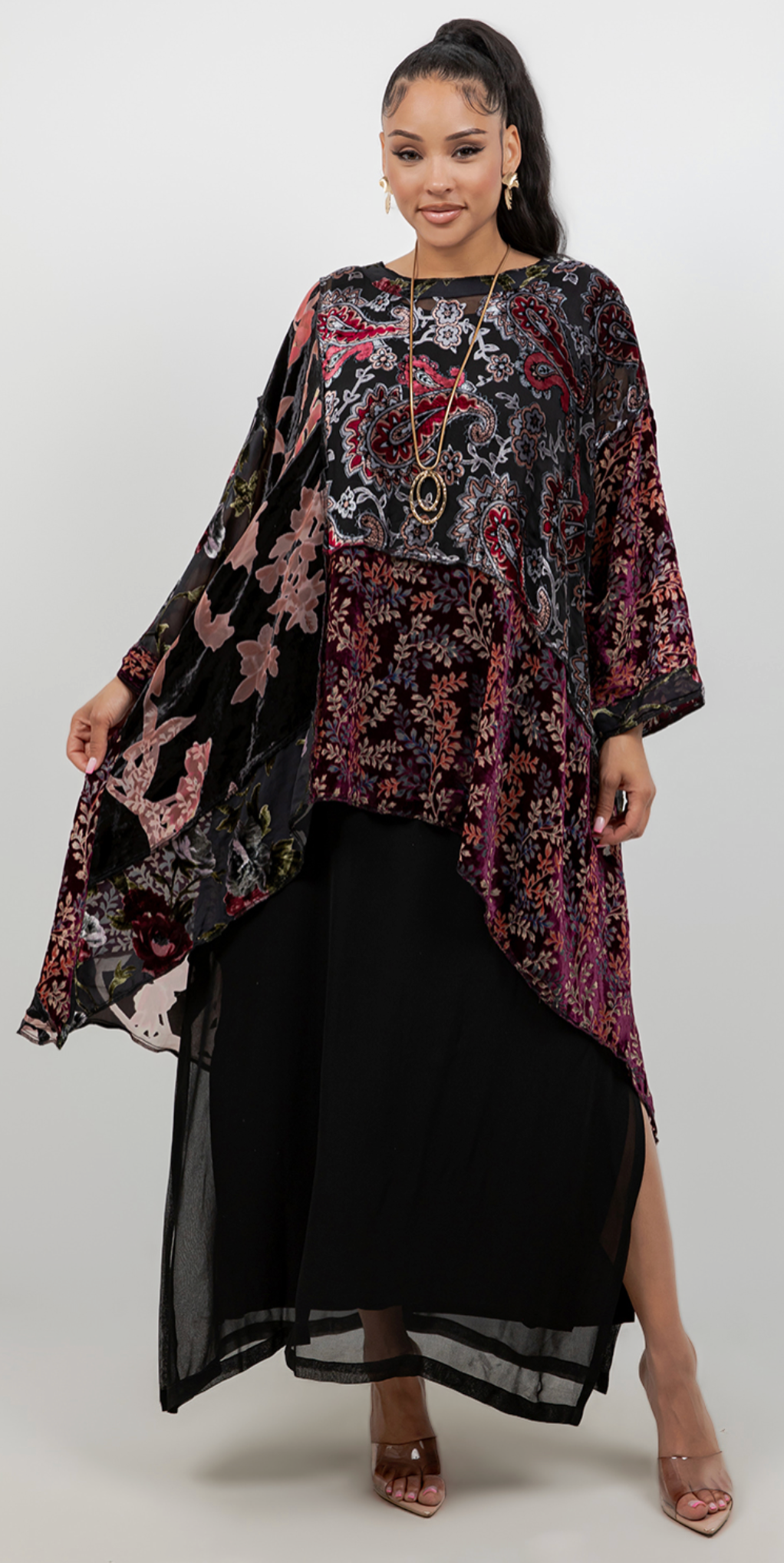 New! Ruby Velvet  Mosaic hi-low Tunic Top Boho Hippie Chic Resort Wear Sml-10X