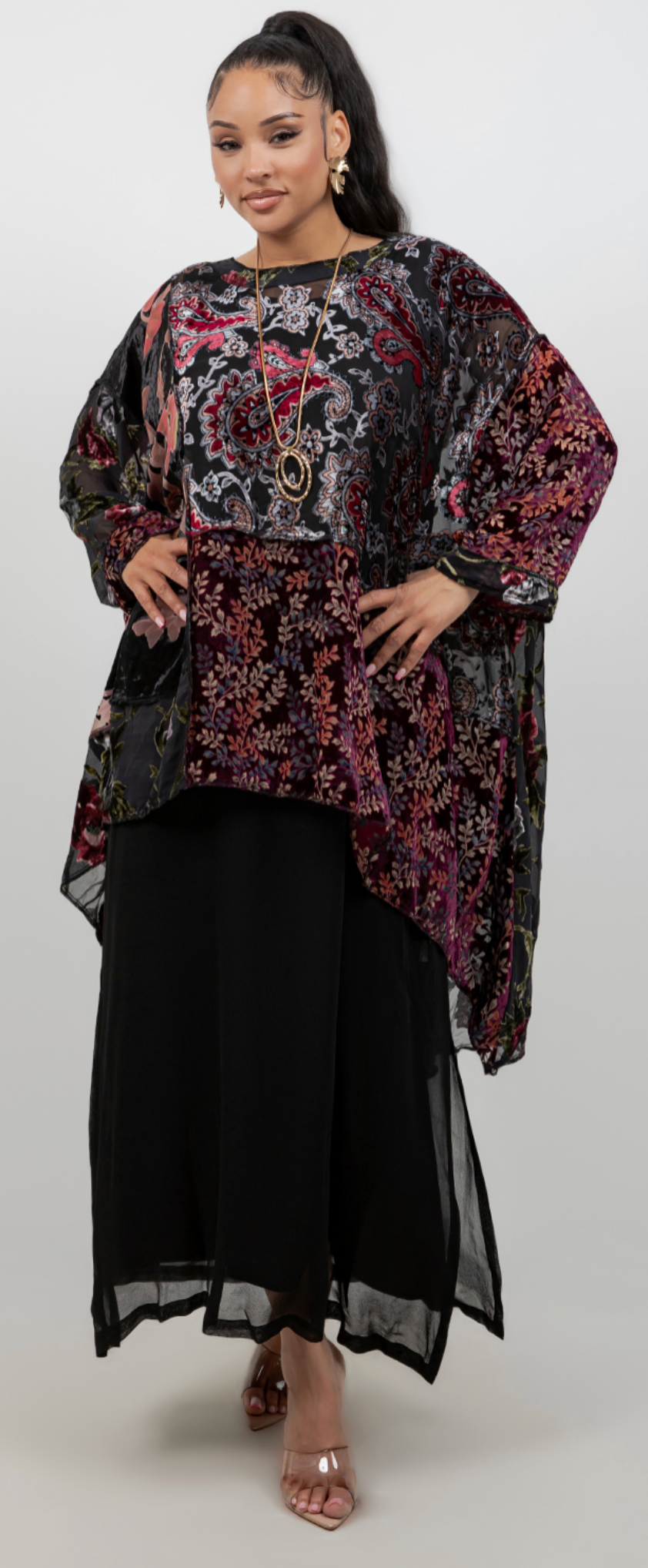 New! Ruby Velvet  Mosaic hi-low Tunic Top Boho Hippie Chic Resort Wear Sml-10X