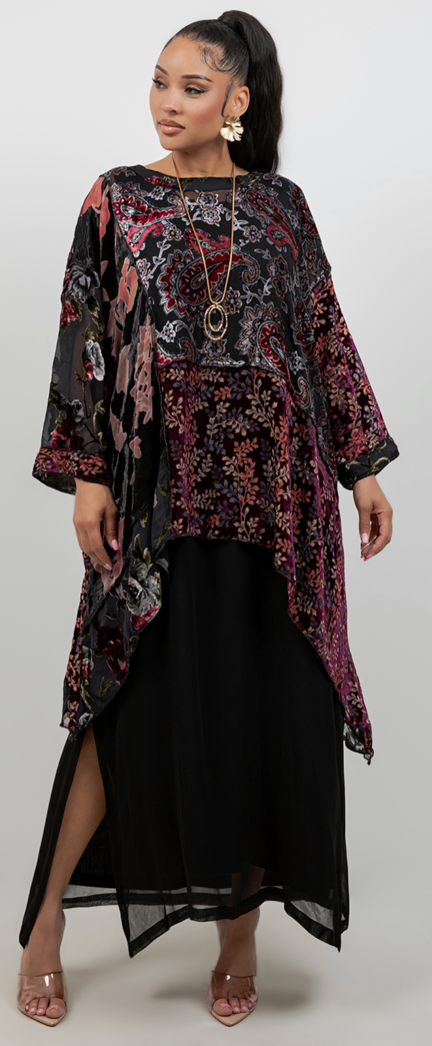New! Ruby Velvet  Mosaic hi-low Tunic Top Boho Hippie Chic Resort Wear Sml-10X