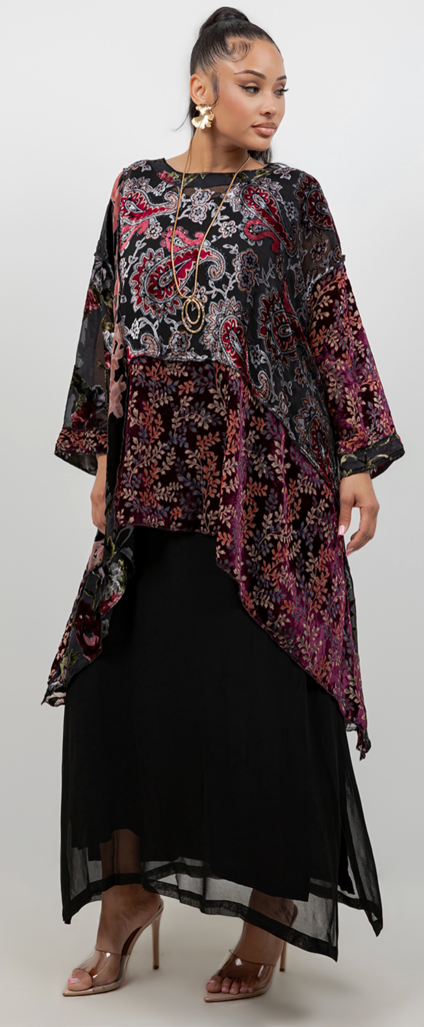 New! Ruby Velvet  Mosaic hi-low Tunic Top Boho Hippie Chic Resort Wear Sml-10X