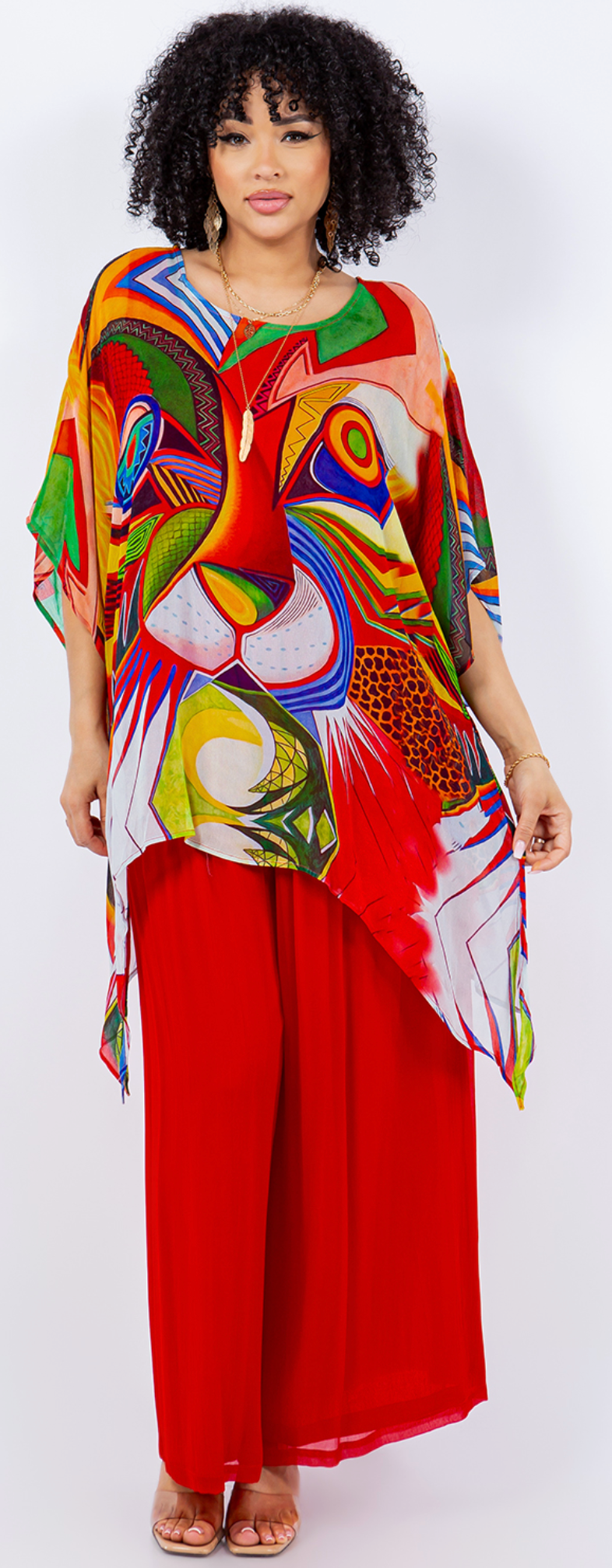 Lime & Fire Opal Abstract Oversize Pacifica Tunic Top  Lagenlook Boho Hippie Chic SML-6X+ (Copy)