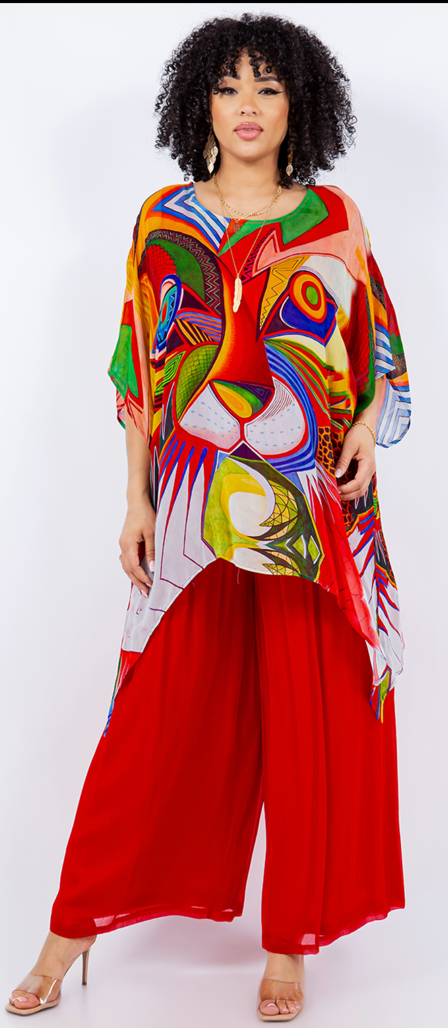 Lime & Fire Opal Abstract Oversize Pacifica Tunic Top  Lagenlook Boho Hippie Chic SML-6X+ (Copy)