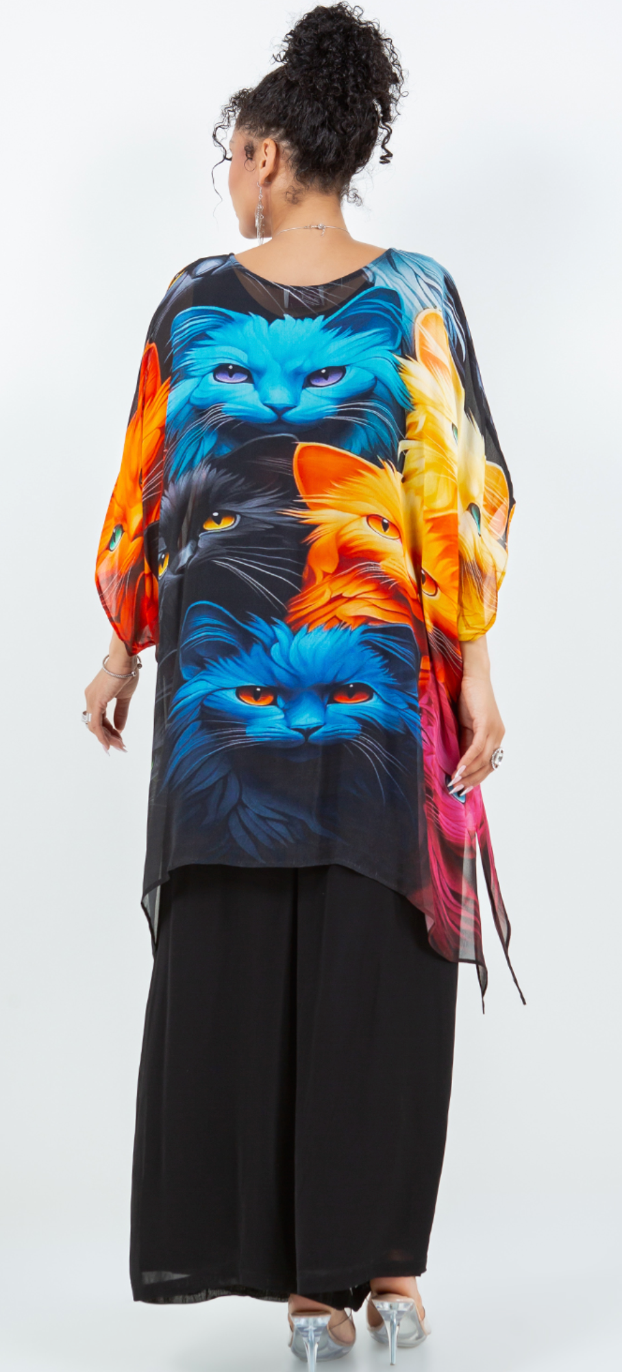New! Here Kitty Kitty! Oversize Pacifica Tunic Top Lagenlook Boho Hippie Chic SML-6X+