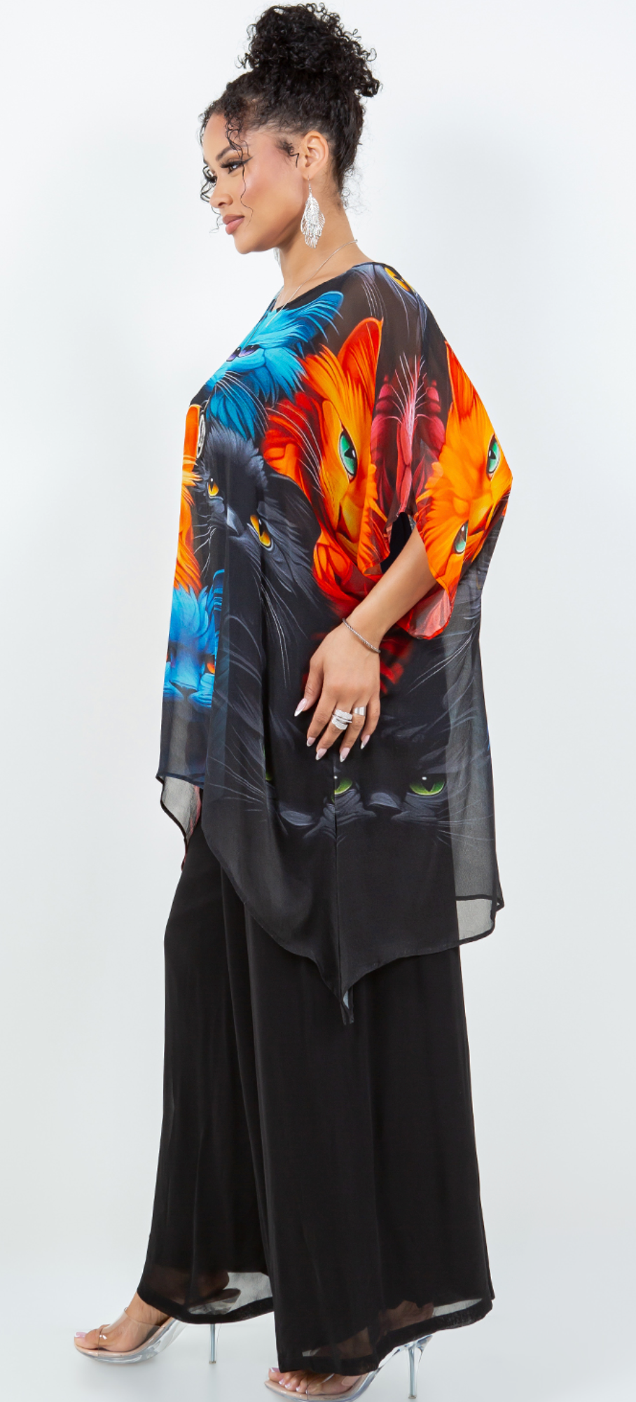 New! Here Kitty Kitty! Oversize Pacifica Tunic Top Lagenlook Boho Hippie Chic SML-6X+