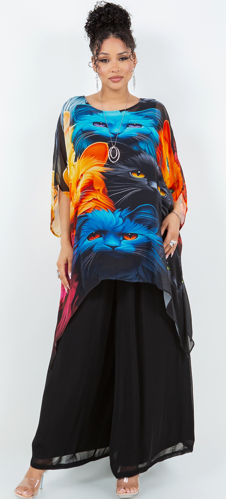 New! Here Kitty Kitty! Oversize Pacifica Tunic Top Lagenlook Boho Hippie Chic SML-6X+