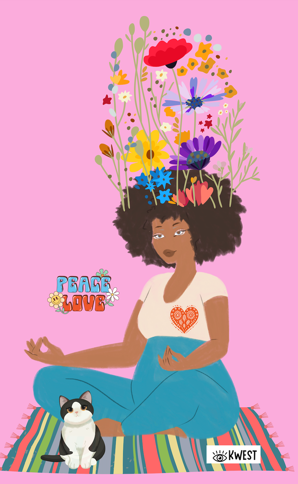 Meditating Me Peace Love Pop Art Tea Towel