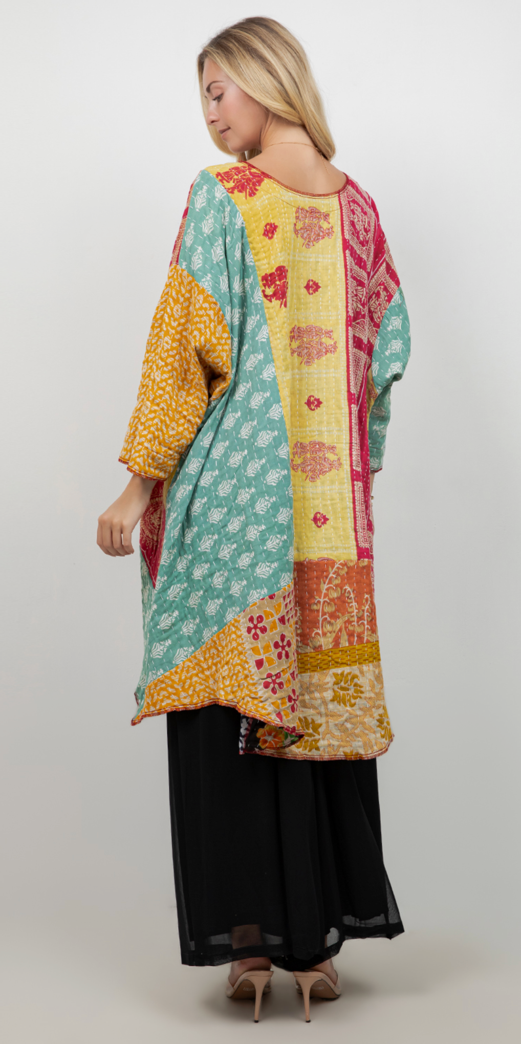 Kantha Reversible Mosaic hi-low Tunic Top Boho Hippie Chic Resort Wear Sml-10X