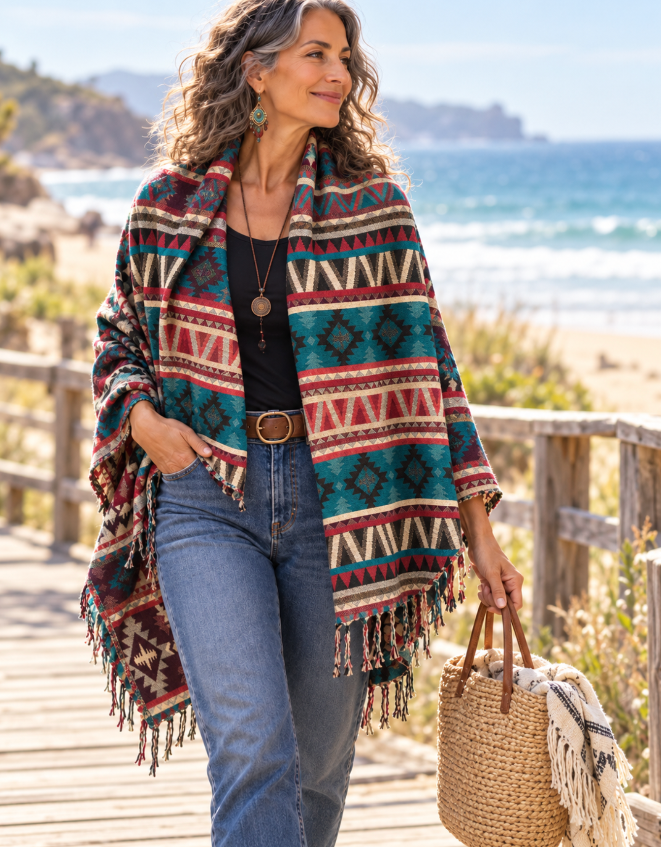 Sunheart Artist Ruana Jacket Reversible Boho Sophisticated Casual Lifestyle