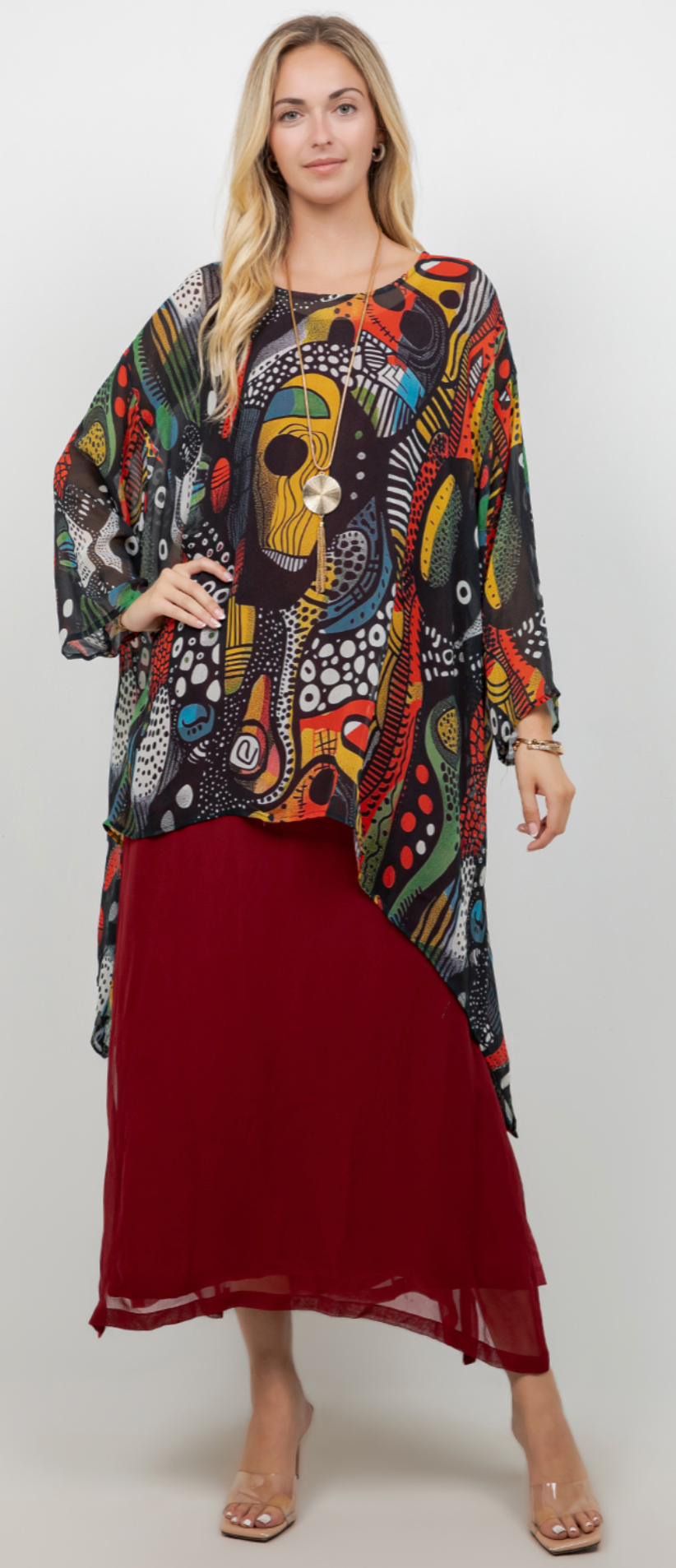 Miro inspired Mosaic hi-low Tunic Top Boho Hippie Chic Resort Wear Sml-10X