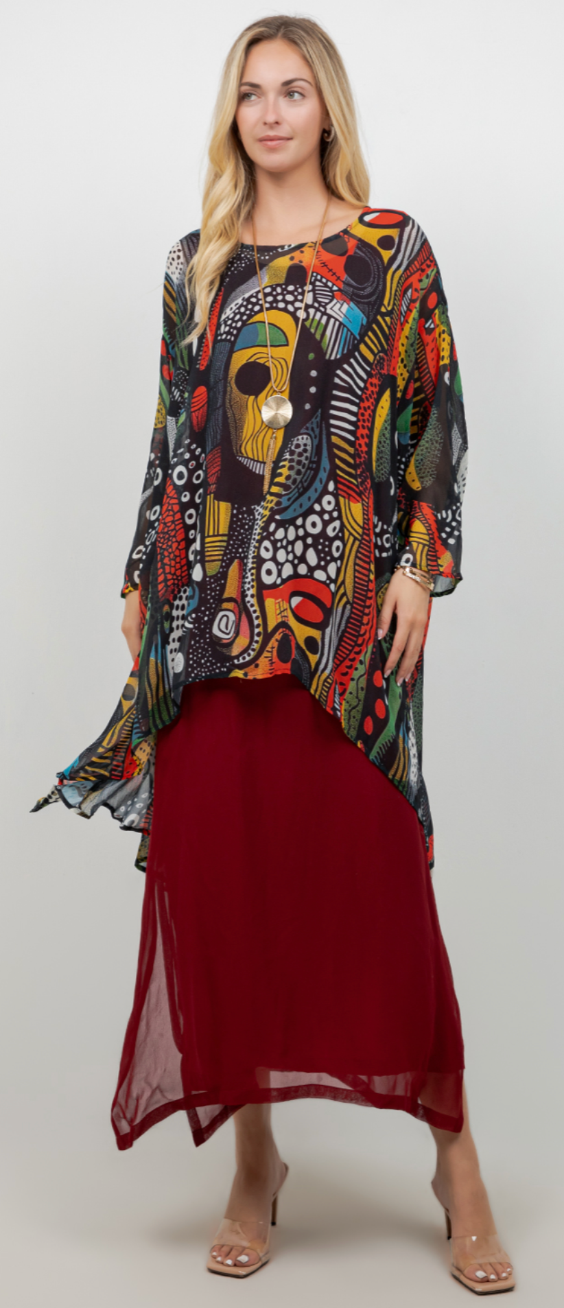Miro inspired Mosaic hi-low Tunic Top Boho Hippie Chic Resort Wear Sml-10X
