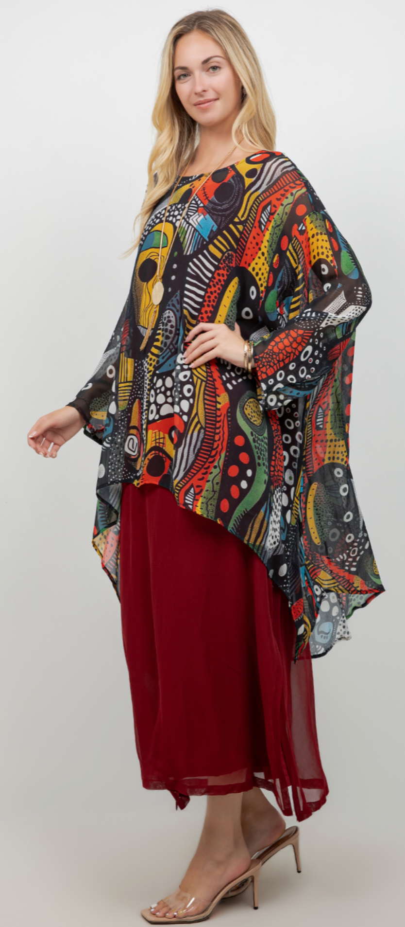 Miro inspired Mosaic hi-low Tunic Top Boho Hippie Chic Resort Wear Sml-10X