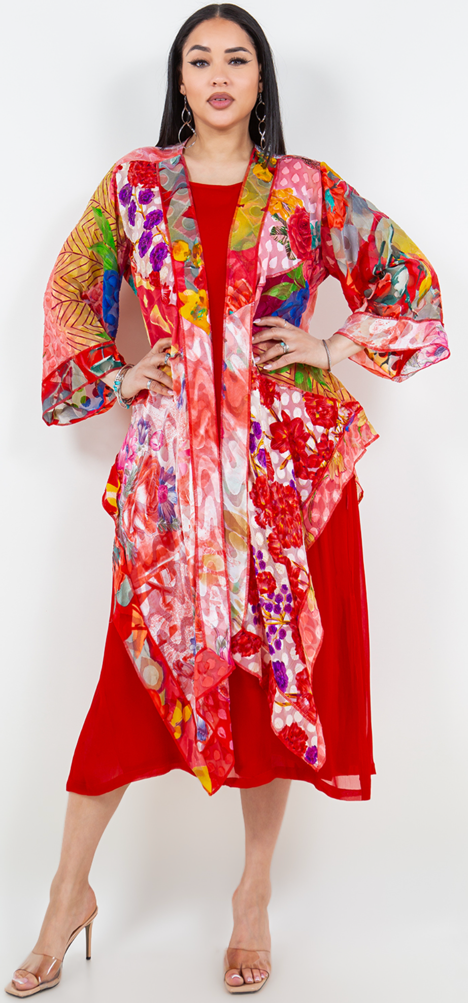 Red Passionfruit  Long  Kimono Jacket Sml-Med-Large-Xl