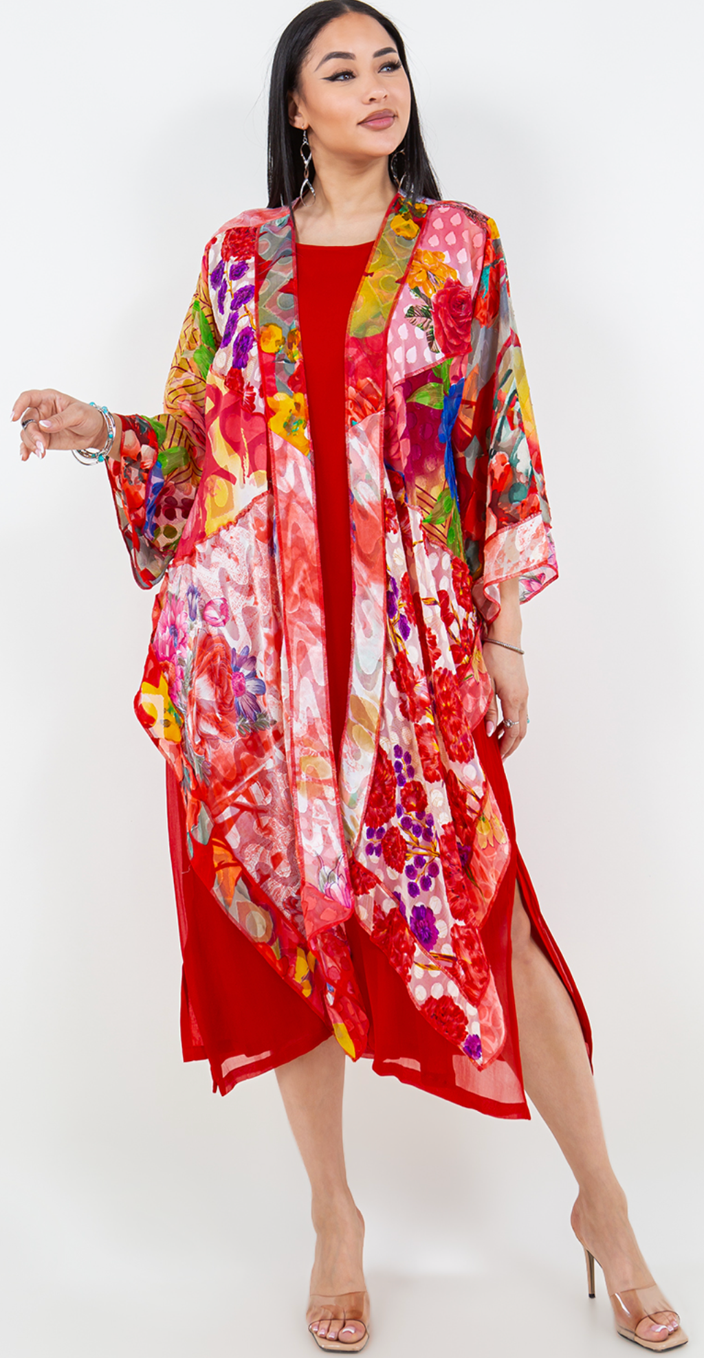 Red Passionfruit  Long  Kimono Jacket Sml-Med-Large-Xl