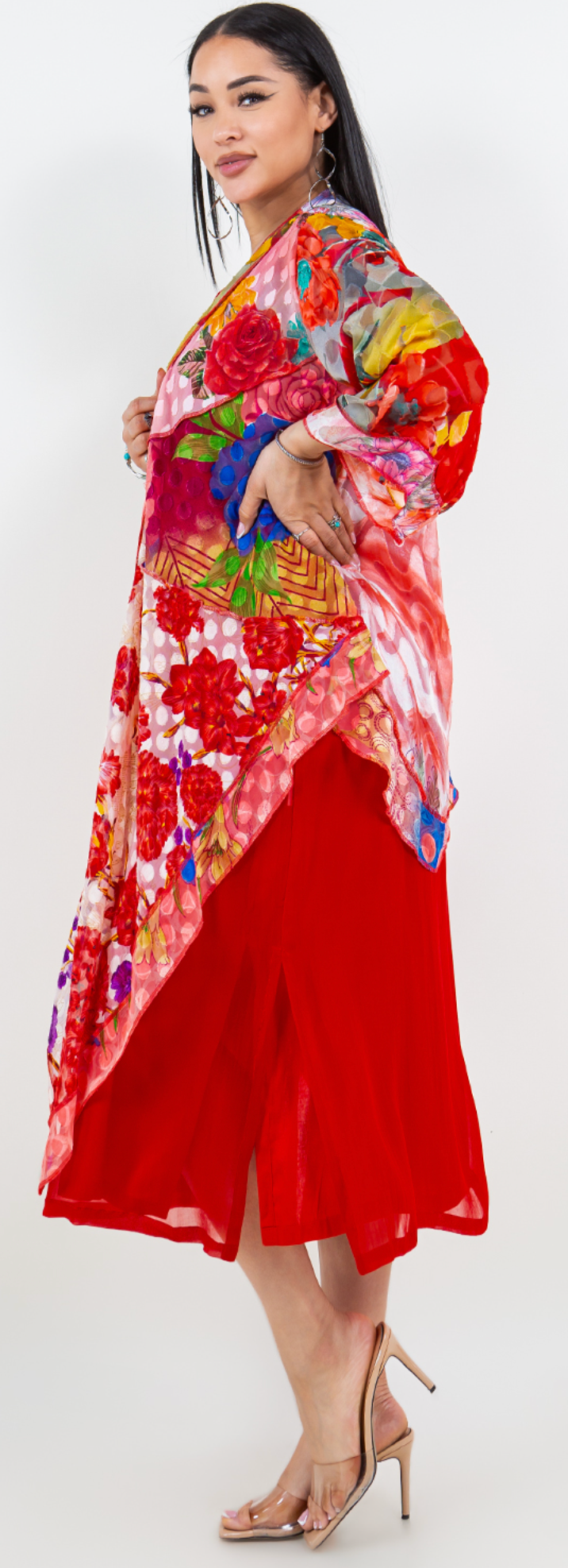 Red Passionfruit  Long  Kimono Jacket Sml-Med-Large-Xl