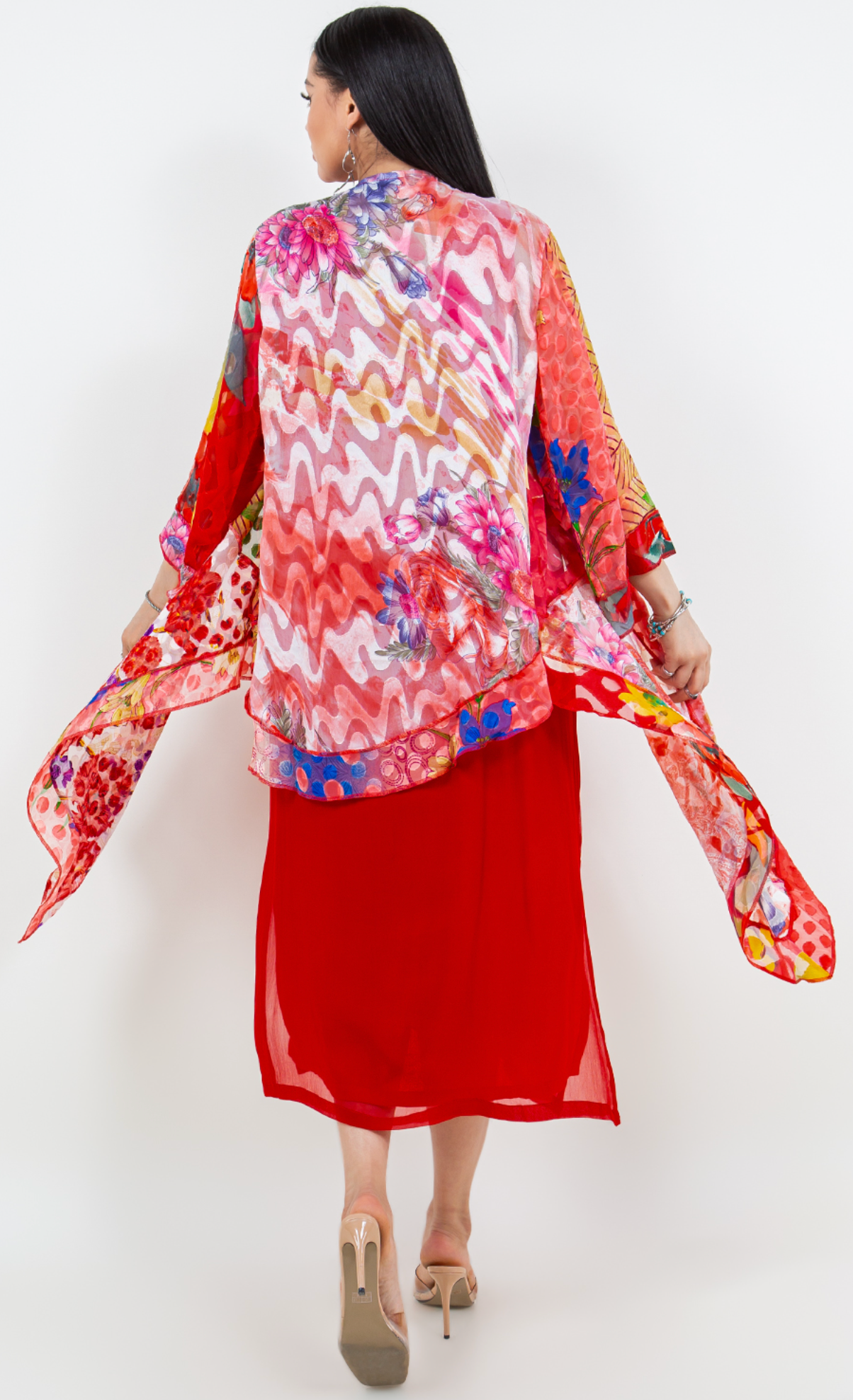 Red Passionfruit  Long  Kimono Jacket Sml-Med-Large-Xl