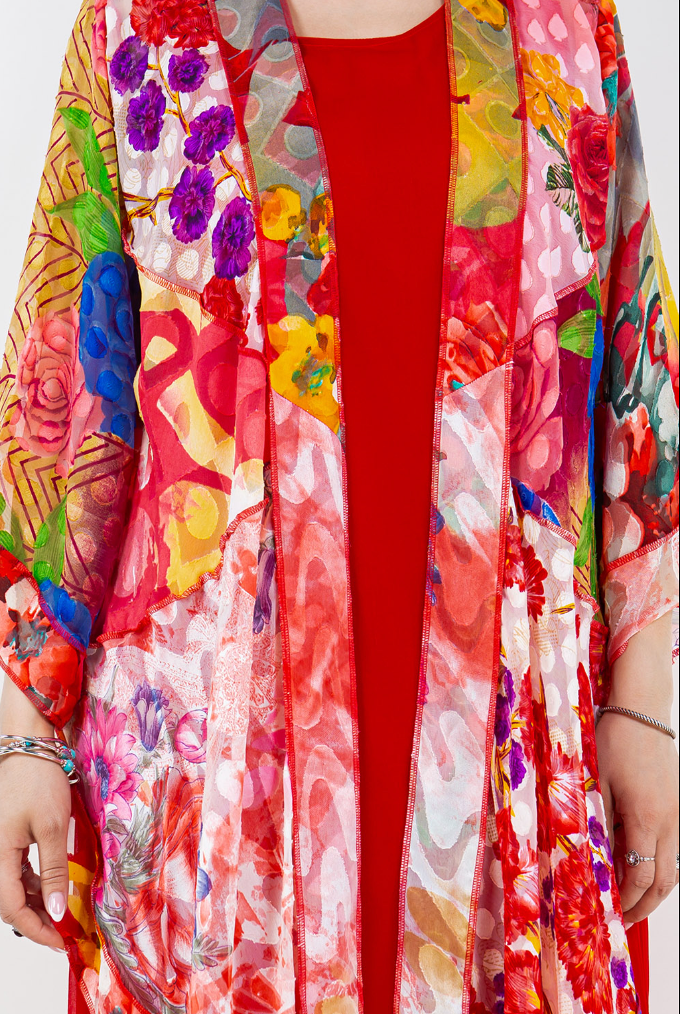 Red Passionfruit  Long  Kimono Jacket Sml-Med-Large-Xl