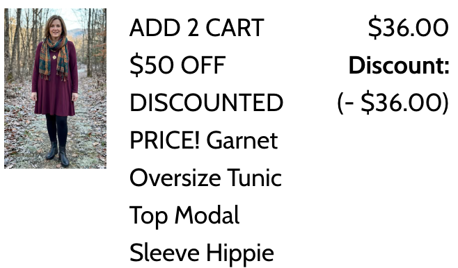 ADD 2 CART $50 OFF DISCOUNTED PRICE!  Garnet Oversize Tunic Top Modal Sleeve Hippie Chic Resort Wear Sml-6x