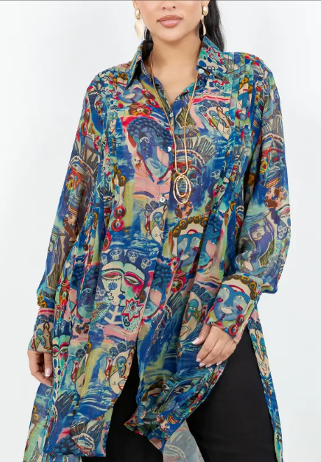Good Karma Boho Pleated Tunic Oversize Plus Shirt Tunic 60" Bust Sml-5x