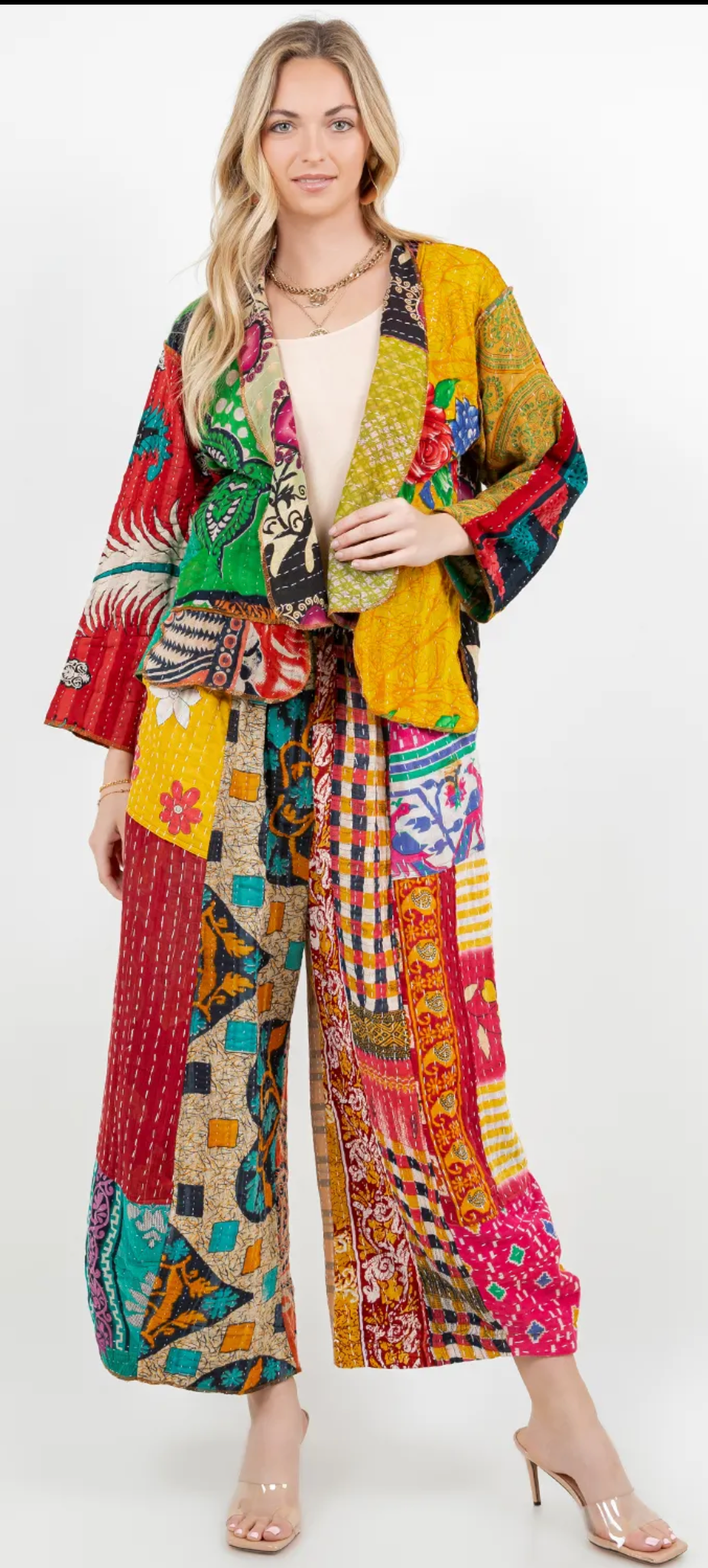 Sante Fe Boho Hippie Patchwork Kantha Jacket – One Size Fits Small to 2X | Colorful Cotton Statement Layer
