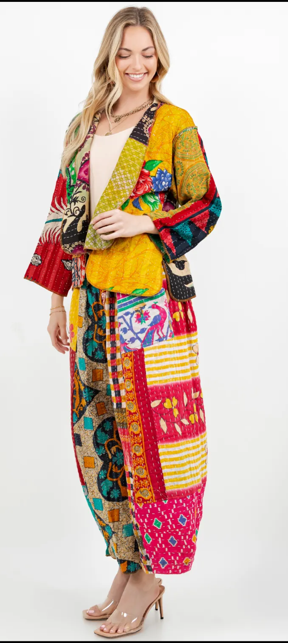 Sante Fe Boho Hippie Patchwork Kantha Jacket – One Size Fits Small to 2X | Colorful Cotton Statement Layer