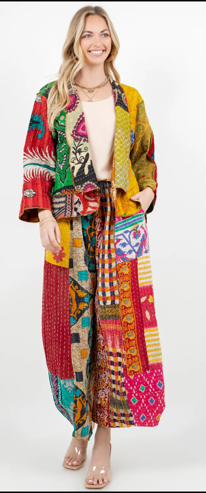 Sante Fe Boho Hippie Patchwork Kantha Jacket – One Size Fits Small to 2X | Colorful Cotton Statement Layer
