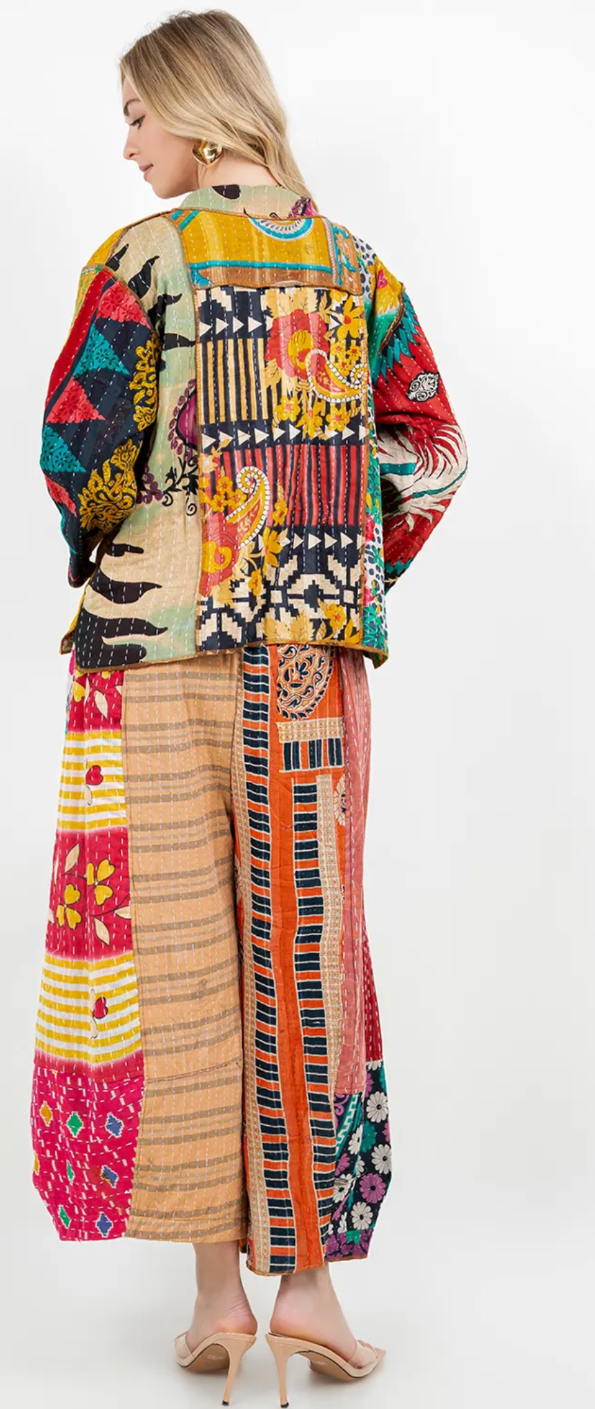 Sante Fe Boho Hippie Patchwork Kantha Jacket – One Size Fits Small to 2X | Colorful Cotton Statement Layer