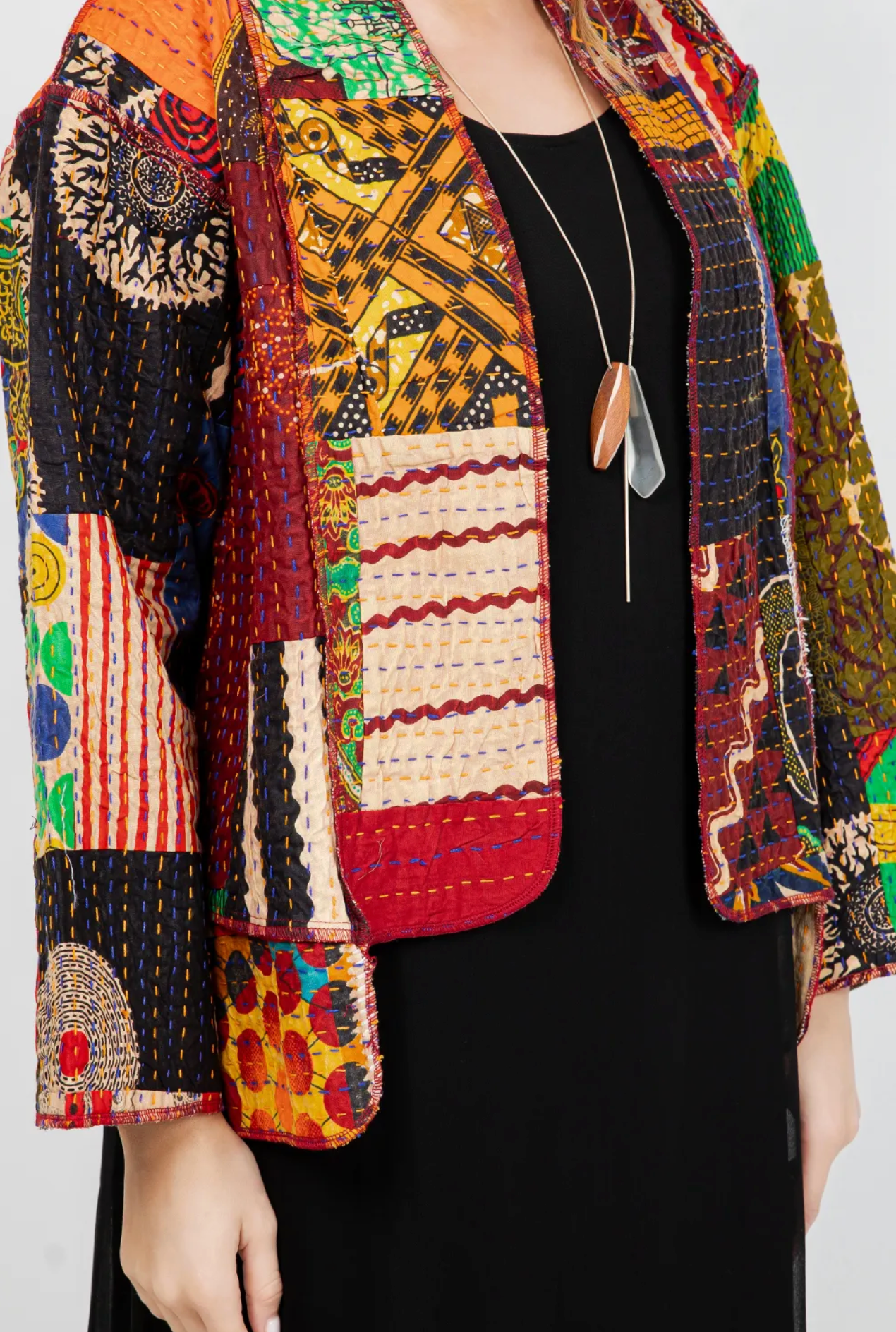 Reversible Boho Hippie Patchwork Kantha Jacket – One Size Fits Small to 2X
