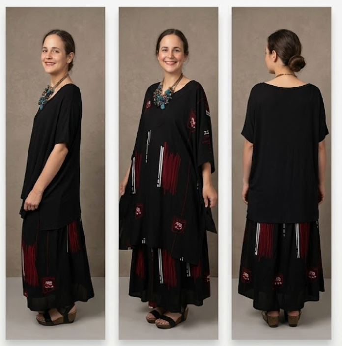 Carmel Caftan  Tunic Top & Skirt Set Boho Hippie Chic Resort Wear Sml-5X