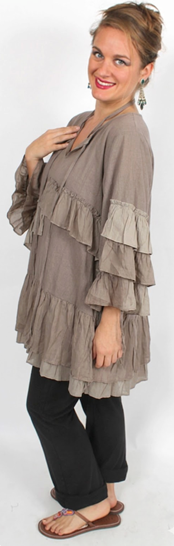 Sunheart Mocha Flutter Angel Tunic Top Lagenlook Hippie Chic Plus Resort Wear Plus Sml-2x