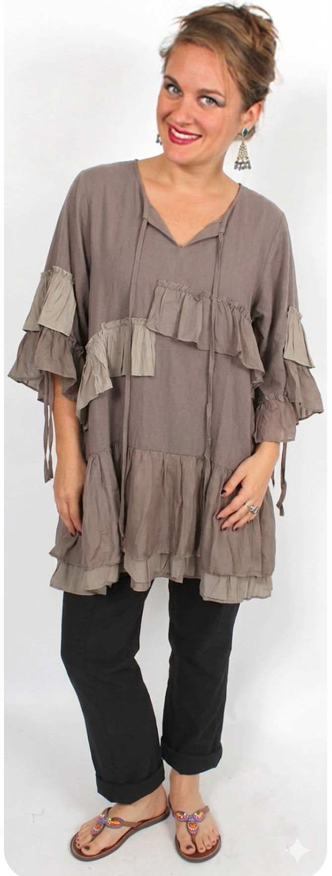 Sunheart Mocha Flutter Angel Tunic Top Lagenlook Hippie Chic Plus Resort Wear Plus Sml-2x