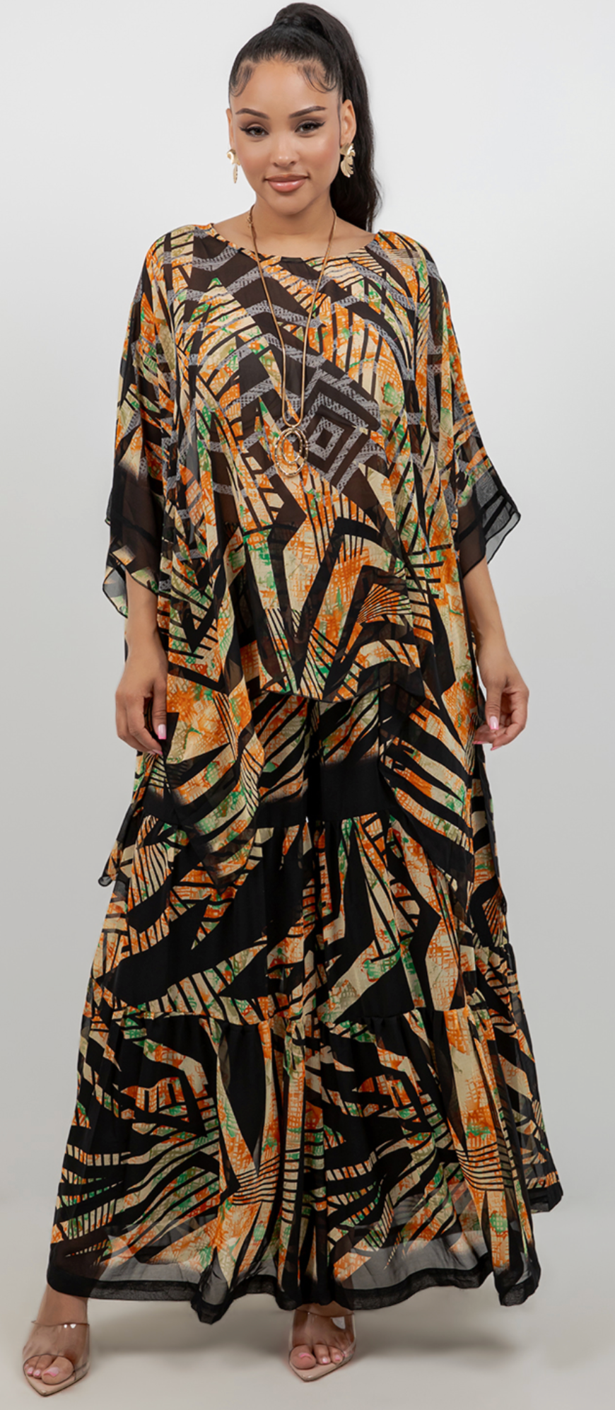 1 LEFT INSTOCK- Amber Geo Oversize Pacifica Tunic Top Set Lagenlook Boho Hippie Chic SML-2X+