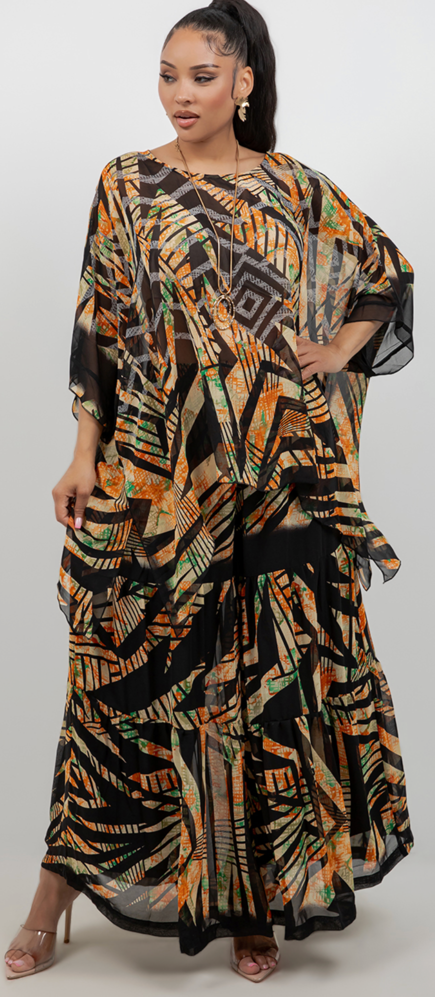 1 LEFT INSTOCK- Amber Geo Oversize Pacifica Tunic Top Set Lagenlook Boho Hippie Chic SML-2X+