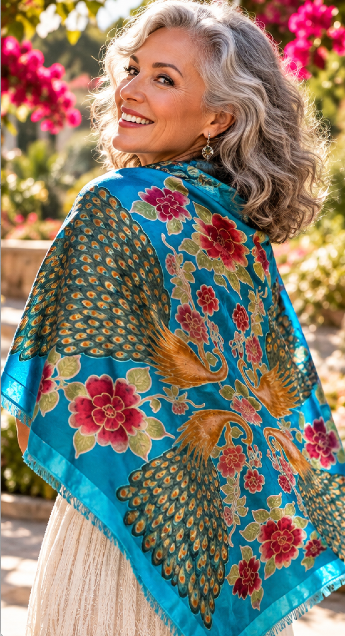 Large Scarf Turquoise OOAK SILK Velvet Peacock Gift Altar Home Lifestyle 42" x 42"