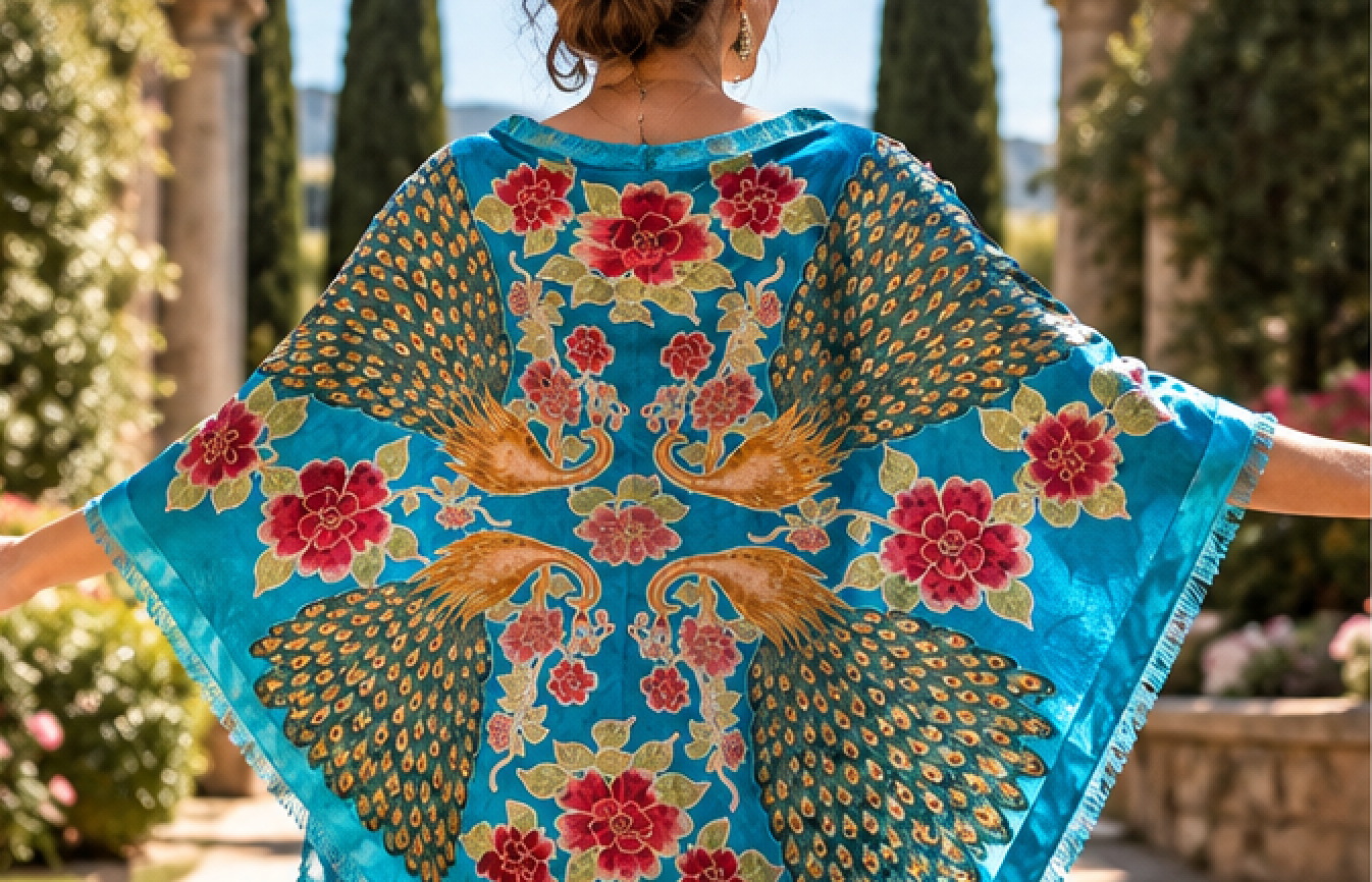 Large Scarf Turquoise OOAK SILK Velvet Peacock Gift Altar Home Lifestyle 42" x 42"