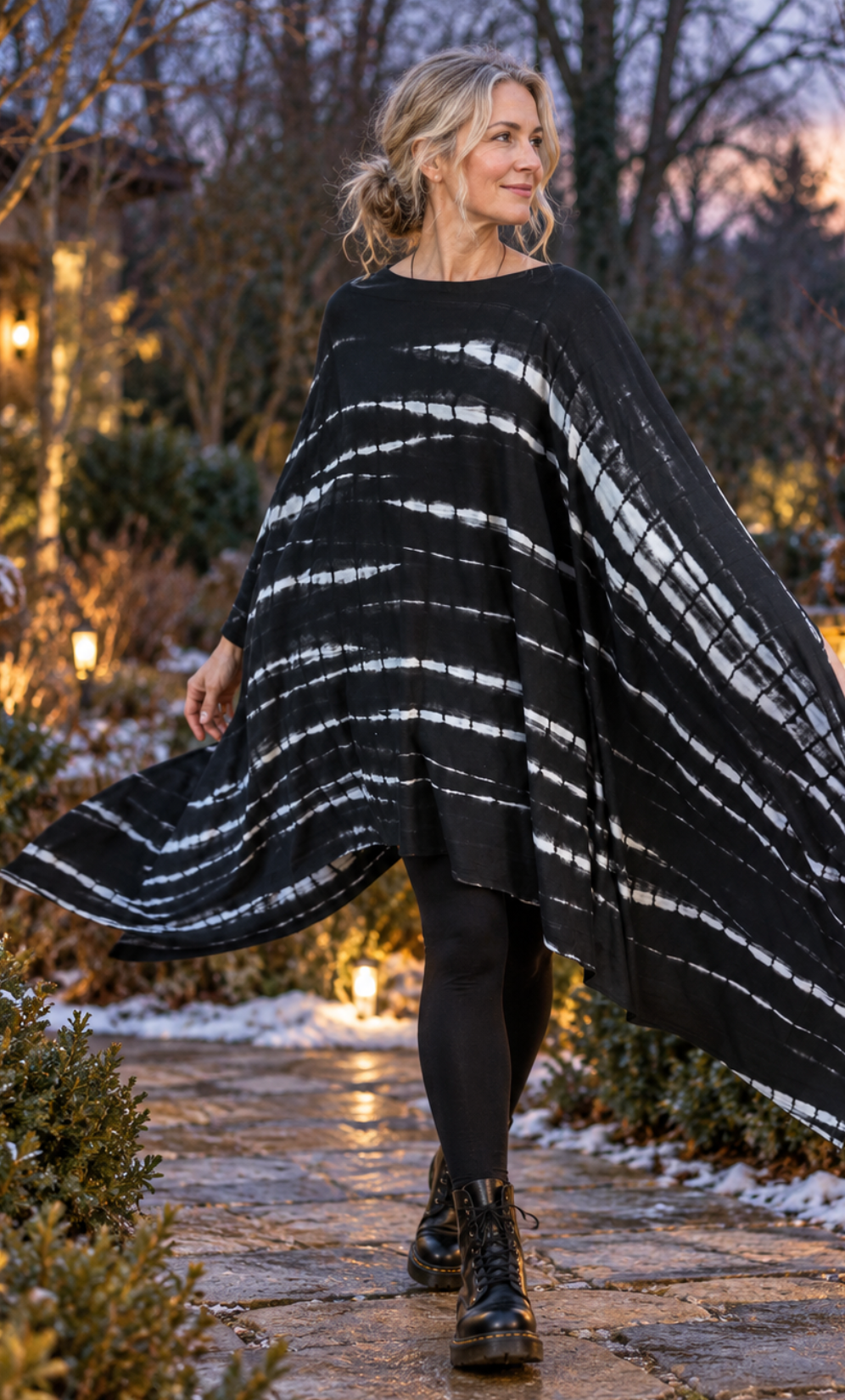 Sunheart Noir Watercolor Poncho Tunic Top
