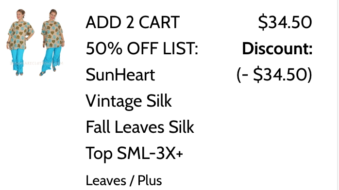 ADD 2 CART 50% OFF LIST:  SunHeart Vintage Silk Fall Leaves Silk Top SML-3X+
