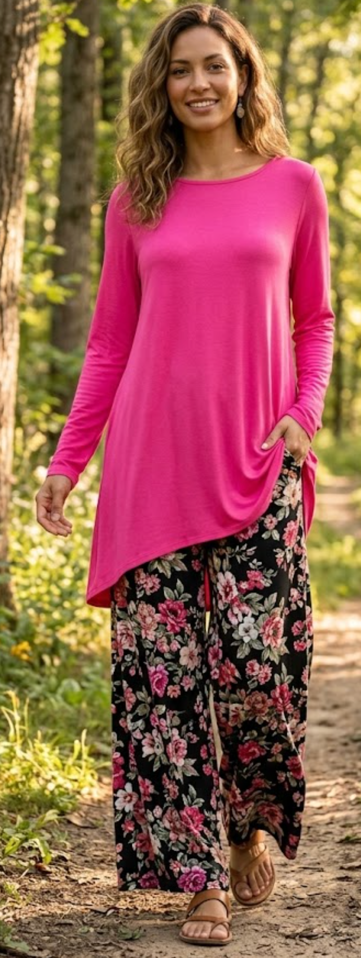 Oversize  Tunic Top FushiaModal Sleeve Hippie Chic Resort Wear Sml-7x