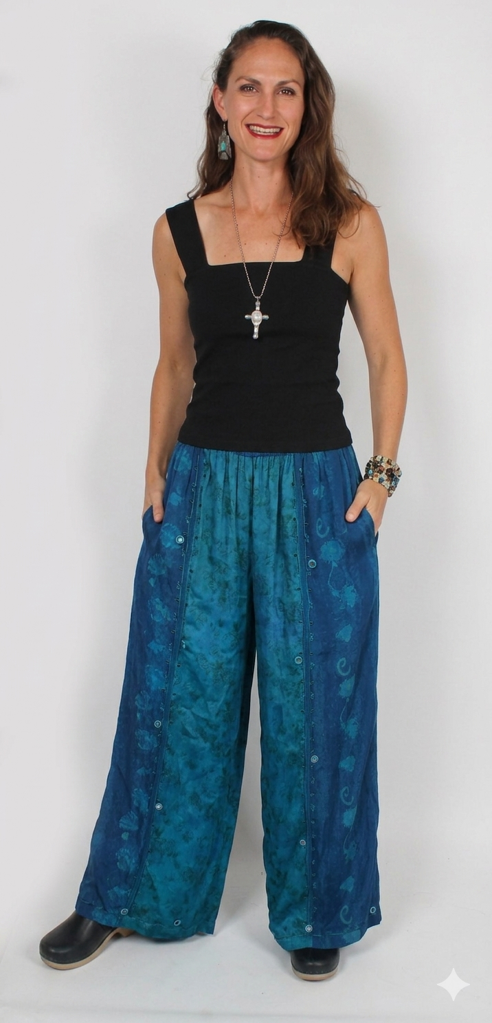Tienda ho Blue Azure Boho Pants Nothing-Matches Hippie Chic Resort Wear Sml-2x+