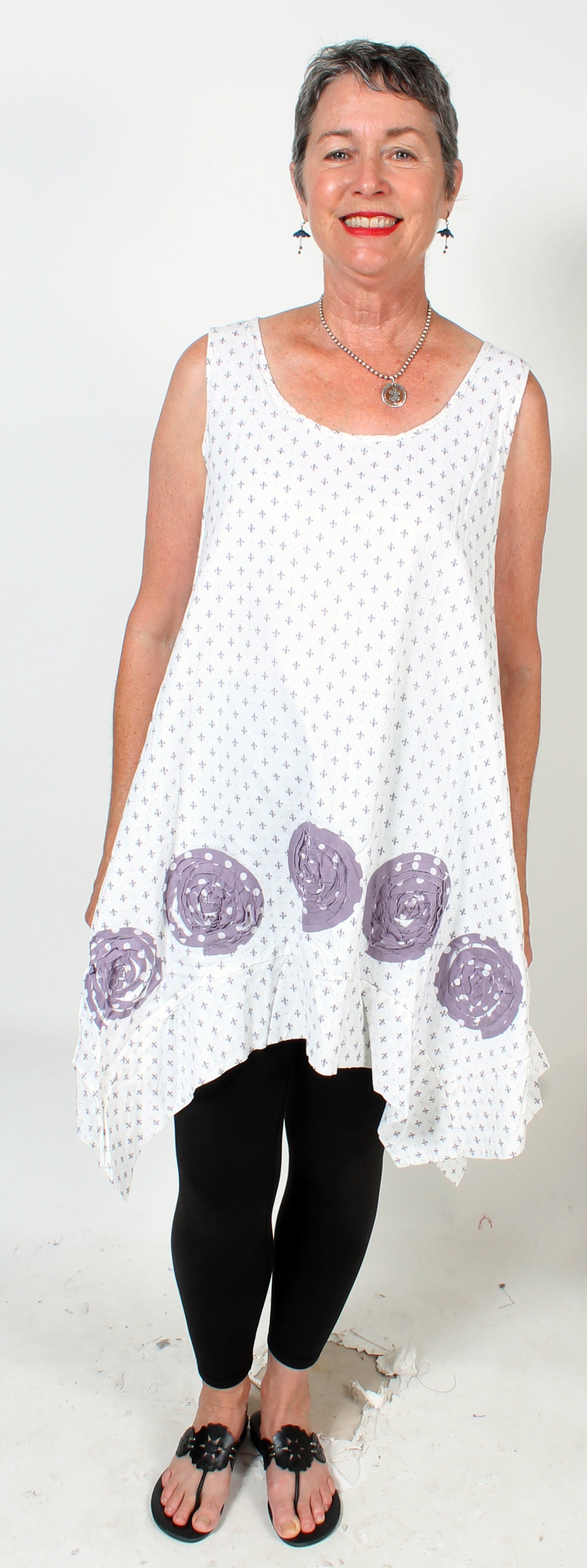 Last One! Tulip Cotton Tank Tunic Top Pleats Rosettes lagenlook Boho Sml-2X