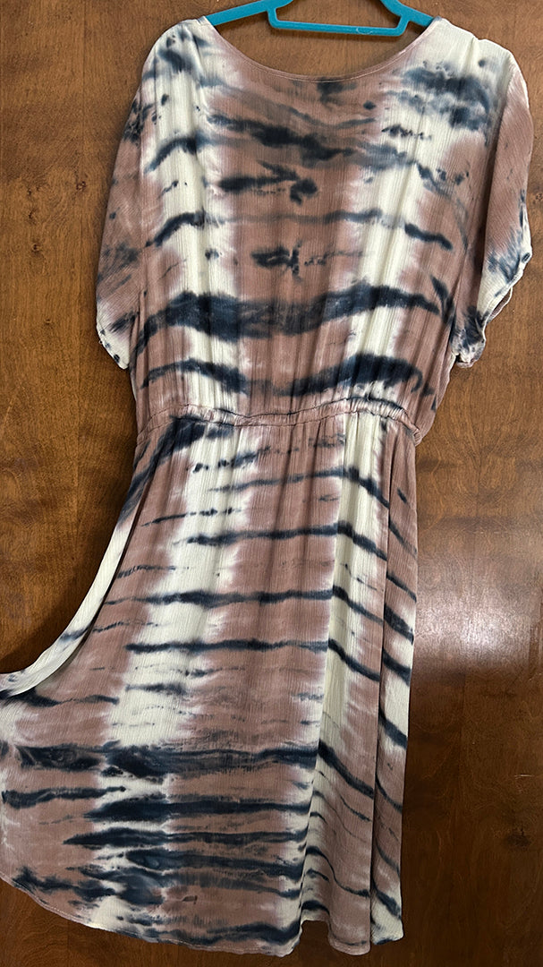 Mocha & Charcoal Batik s/slv Tunic Top hi-low CASUAL Boho Resort SML-3X+