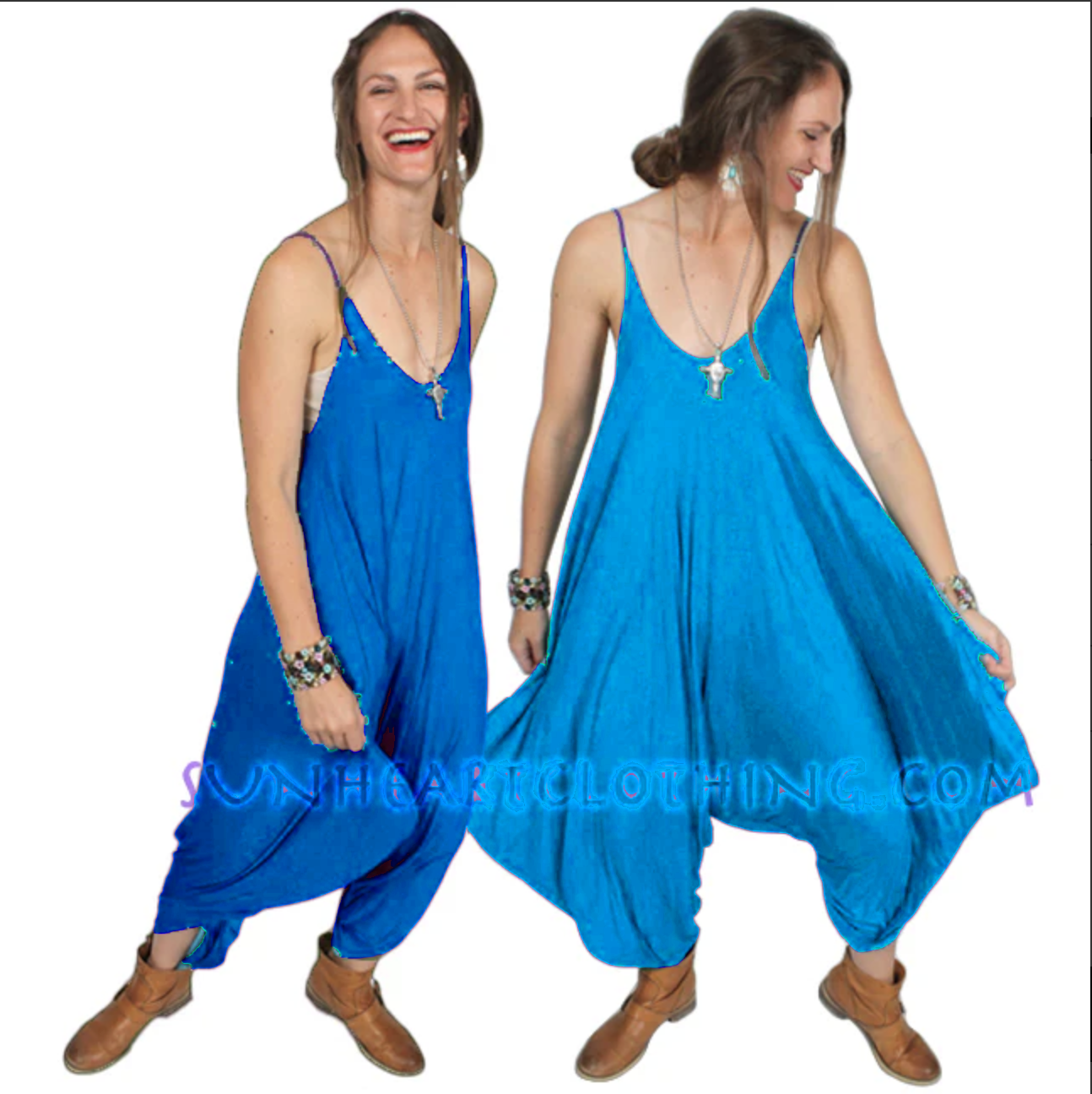 Sunheart Turquoise Onesie Jumpsuit Romper Boho Hippie-Chic Resort Wear Sml-6x