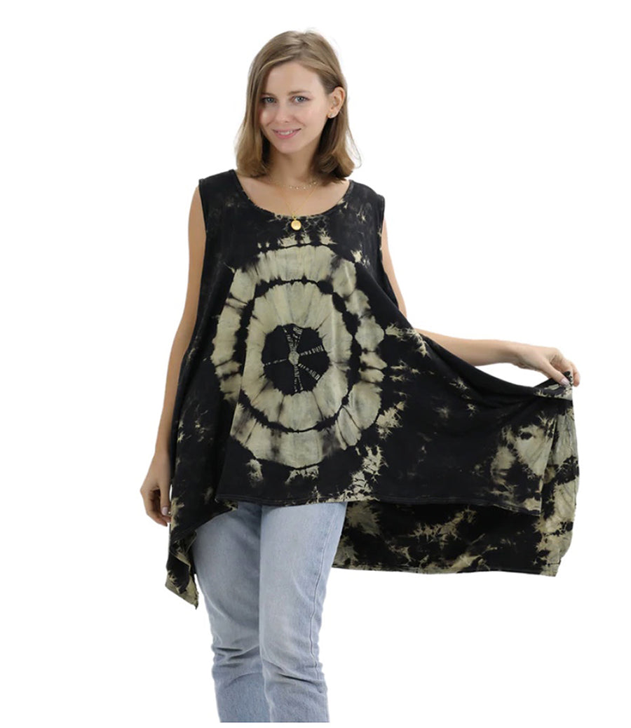 Sunheart Black Batik Lagenlook Tank Boho Hippie Chic Resort Wear Sml-7X