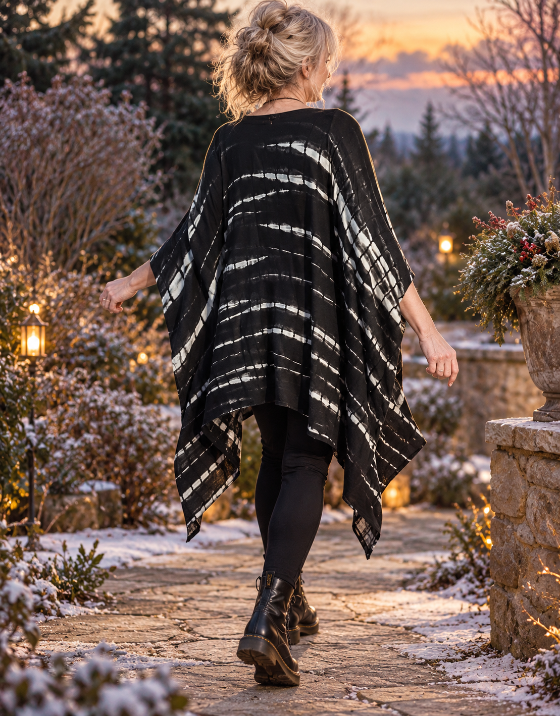 Sunheart Noir Watercolor Poncho Tunic Top