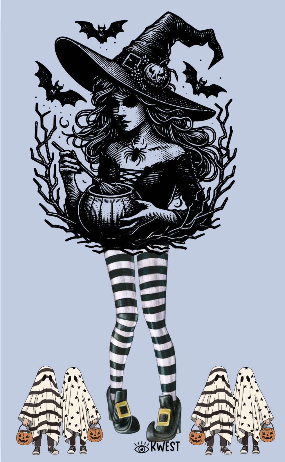 Witchy Witch Ghosts & Goblins Tea Towels Cotton Twill Kitchen Towel | Decorative Halloween  Art Print Dish Towel Kitchen Decor
