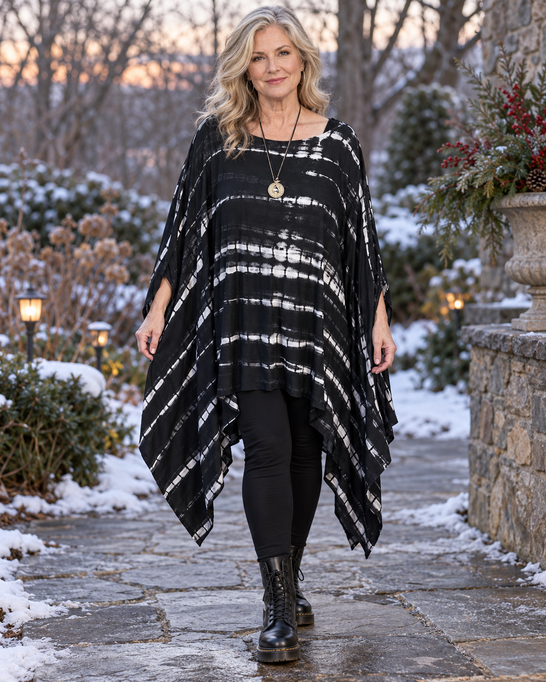 Sunheart Noir Watercolor Poncho Tunic Top